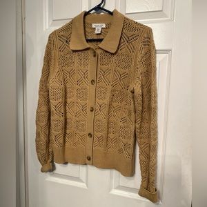 Rachel Zoe M Tan Women's Open Knit Cardigan Sweater Button-Up Long Sleeve